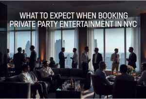 Private NYC penthouse party setup with group enjoying relaxed upscale entertainment experience