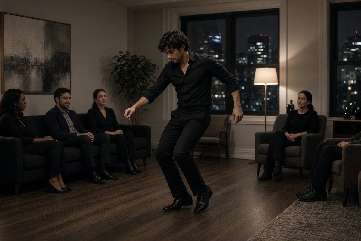 A male dancer performs at a last-minute New York living room booking.