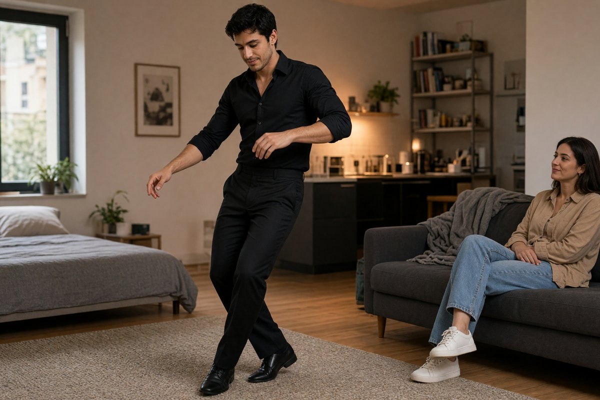 A male dancer performs for one person in a New York studio apartment.